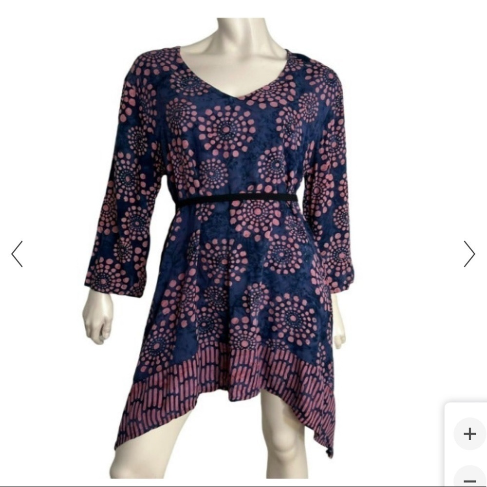 Soft Surroundings Batik Tie Dye tunic shark bite hemline w/ pockets one size D26